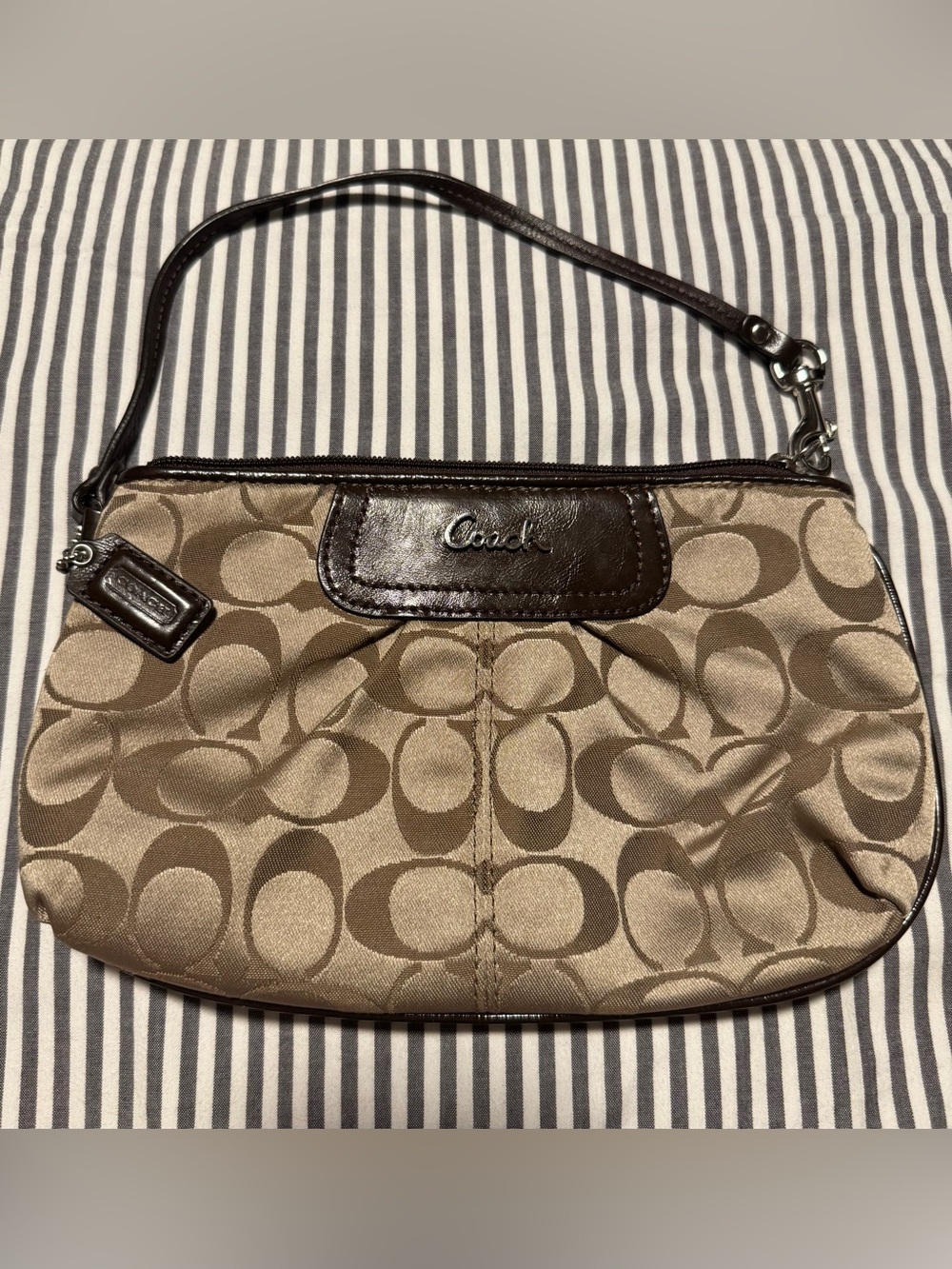 Coach Khaki and Brown Signature Wristlet